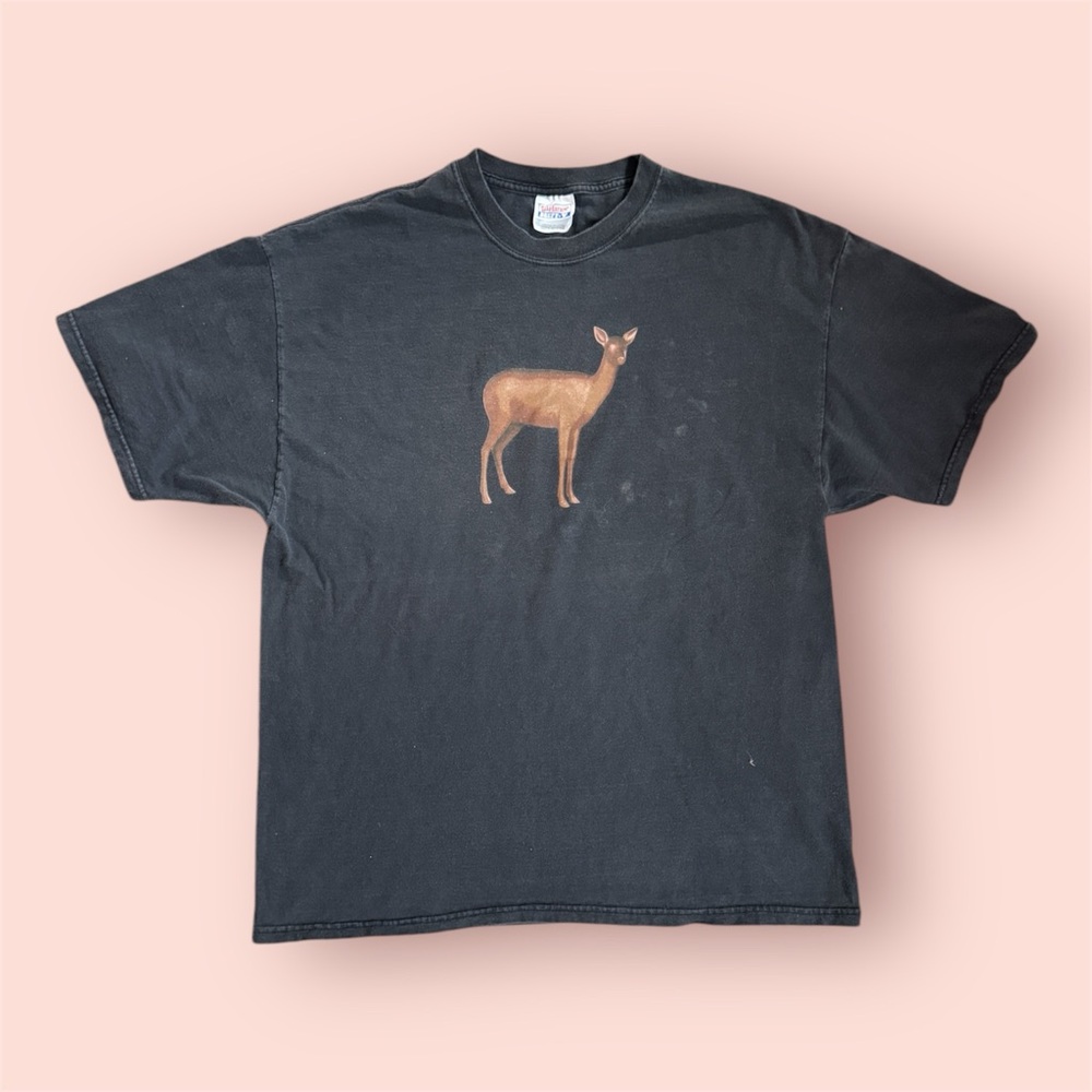 Black T-Shirt with Deer Graphic Y2K 2001